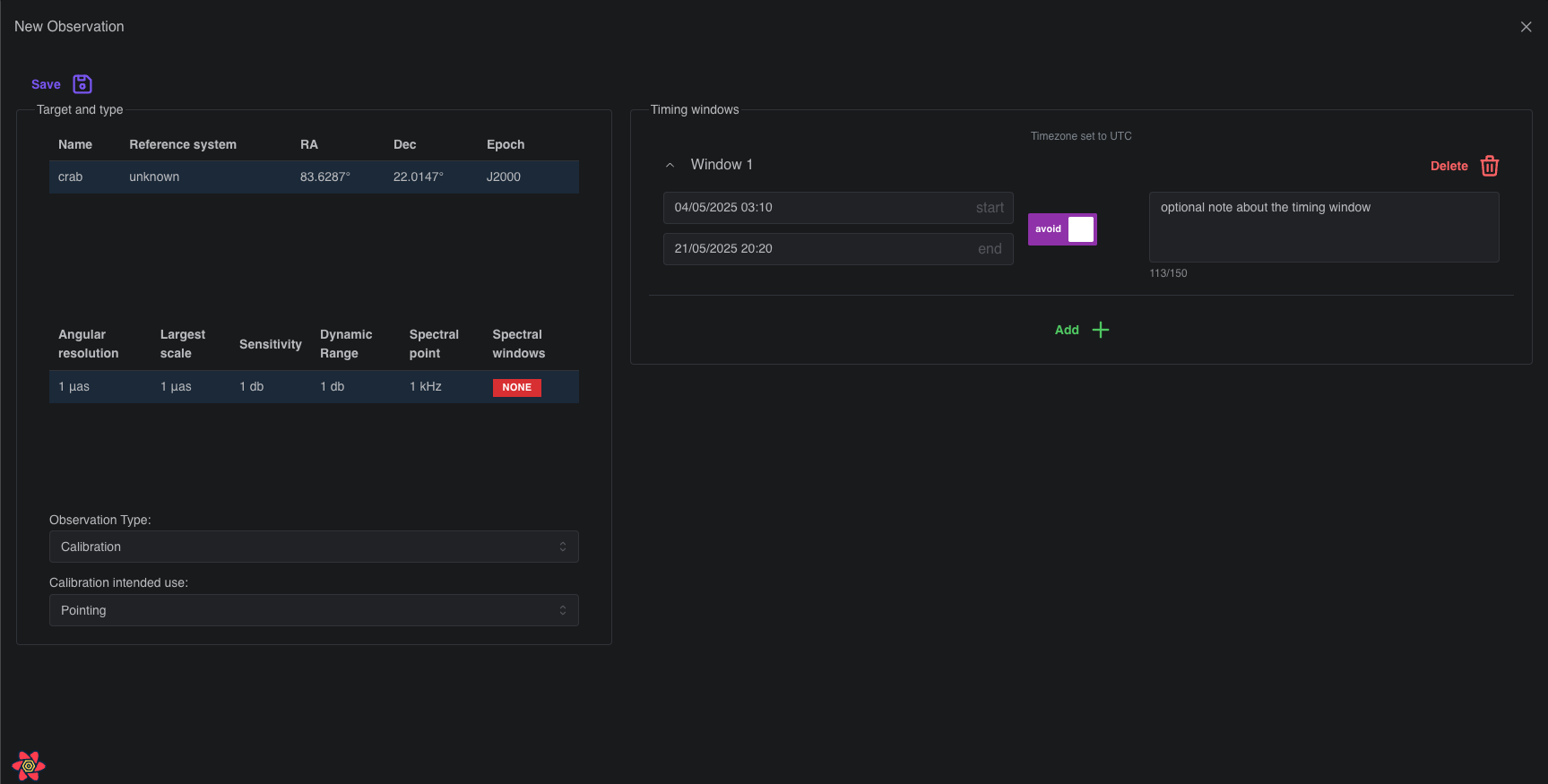 new Observation form