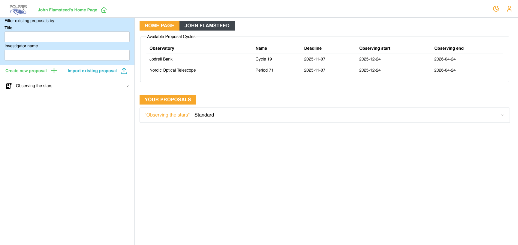 polaris home page, showing light-mode