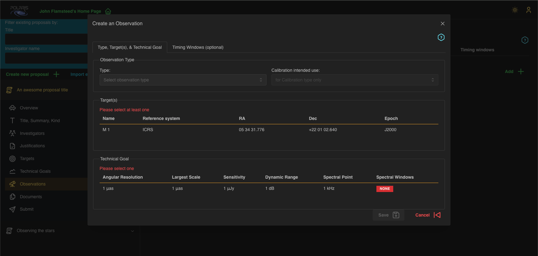 new Observation form