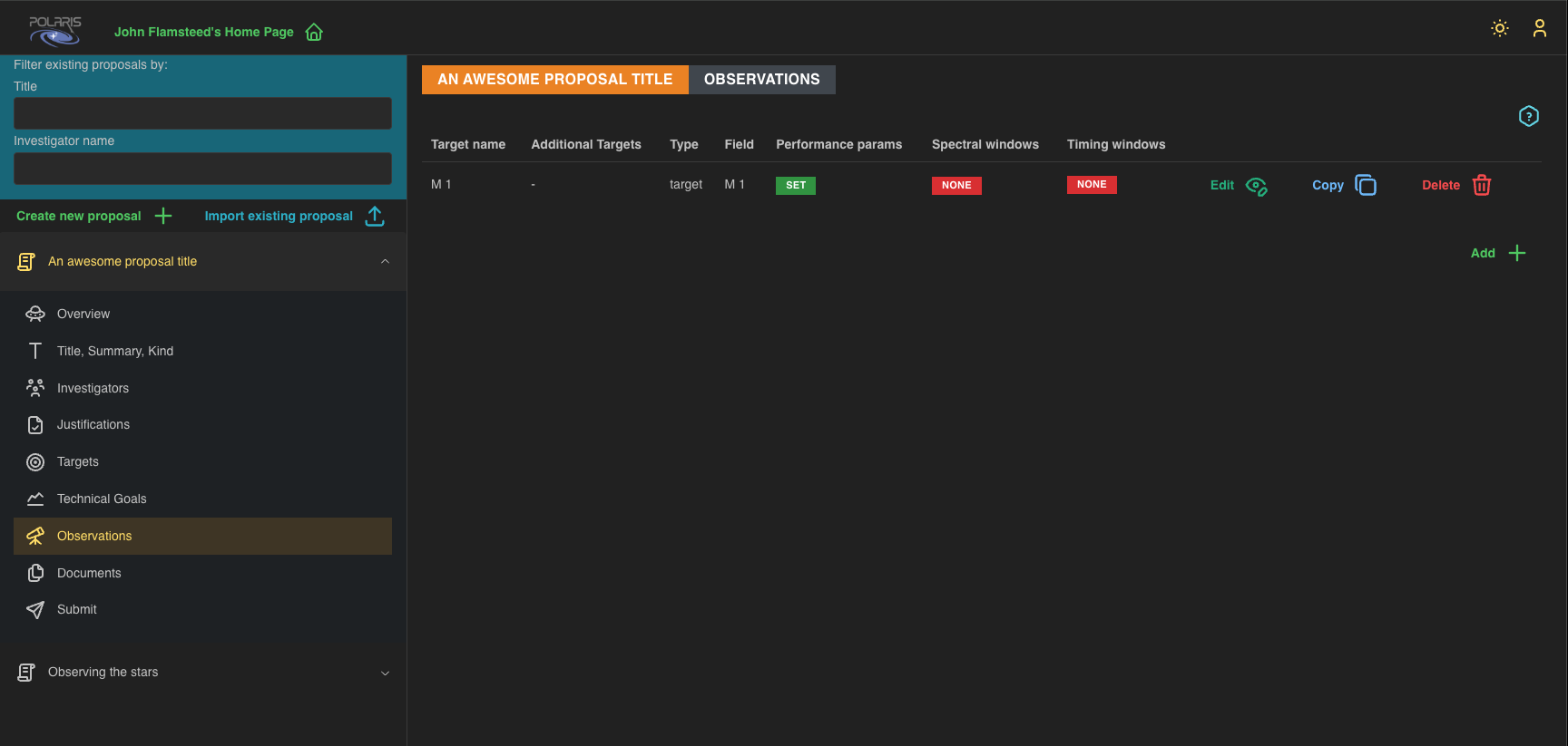 Observations summary page