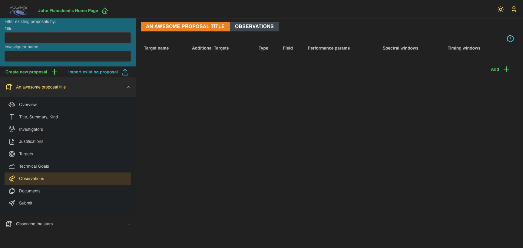 empty Observations summary page
