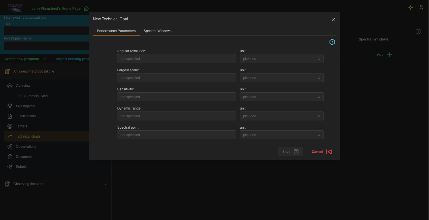 new technical goals form