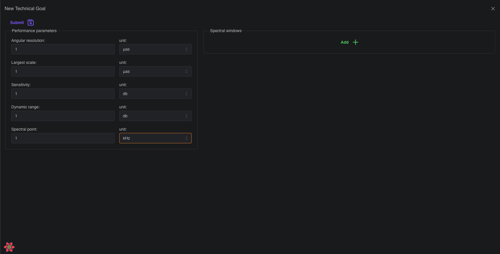 new technical goals form