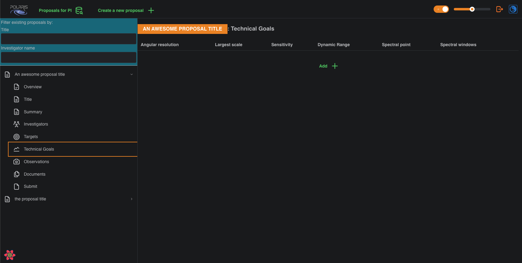 no technical goals summary page