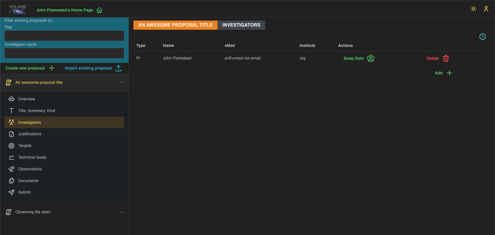 proposal list investigators