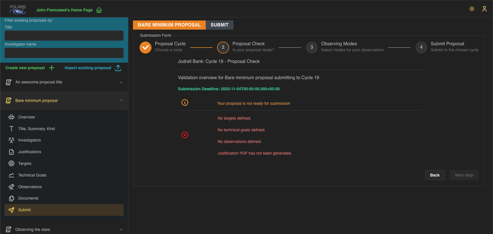 proposal submission not ready