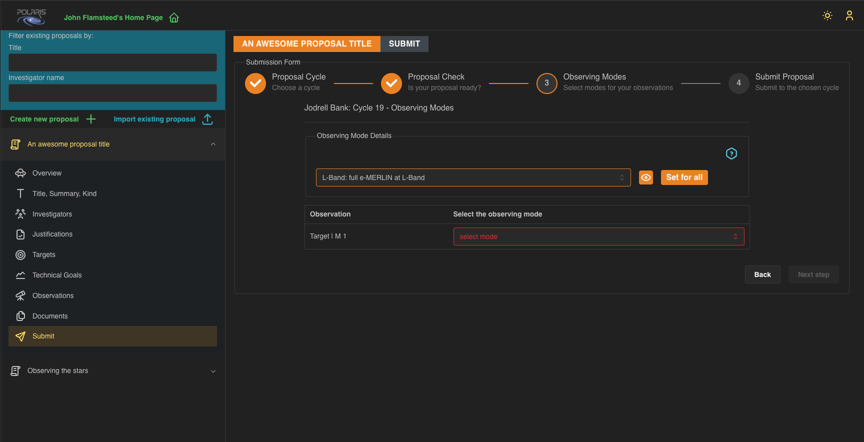proposal submission select modes